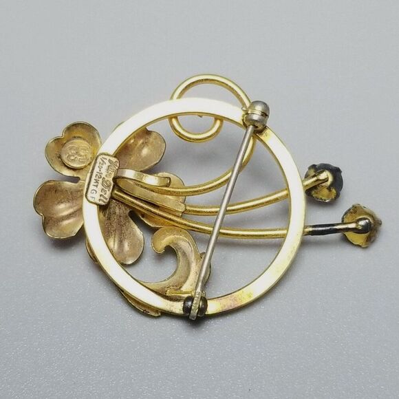 Vintage Van Dell 12k Gold Filled Red Rhinestone Flower Brooch Lapel Pin, Estate - Picture 4 of 8